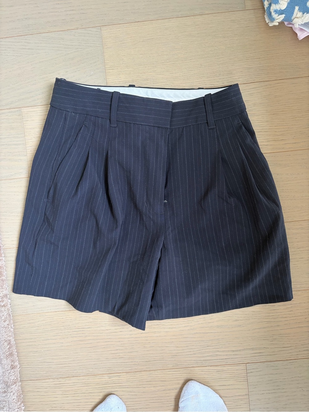 Aritzia Pinstripe High-Waist Shorts - Black